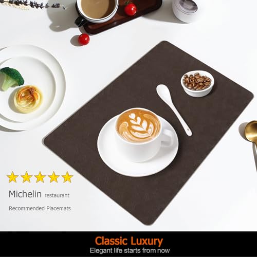 Coffee Plastic Placemats Set of 8, Faux Leather Waterproof Table Mats - color: Coffee