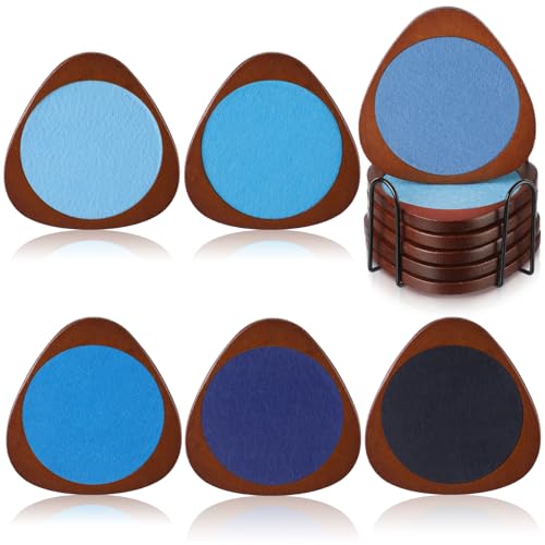 Newtay 6 Pcs Mid Century Modern Coasters Wood Absorbent Coaster,Blue - color: Blue