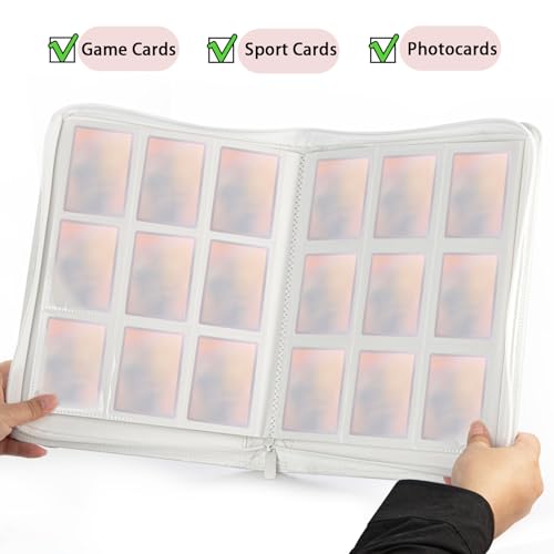 White Card Binder 4 Pocket, Trading Card Binder with Zipper, Holds 160 Card - color: White