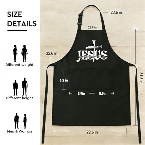 Funny Black Grill Apron with Pockets for Man,Dad,Husband,Father in Law,Chef Daddy Grilling Apron BBQ Cooking Gifts - color: Jesus Apron