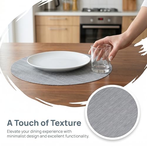 Round Imitation Bamboo PVC Placemats Set of 6,Countertop Protector - color: Silver Gray