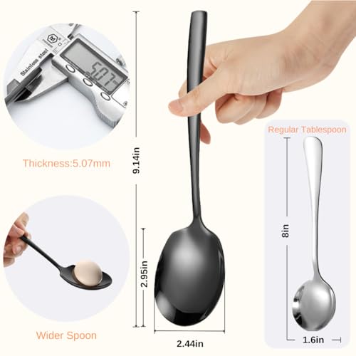 Serving Spoons Set 9.14 Inch Slotted Spoon Serving Spoon Stainless Steel Serving Utensils for Buffet Catering Dishwasher Safe(Set of 6, Black) - size: 3 Spoons, 3 Slotted,Black