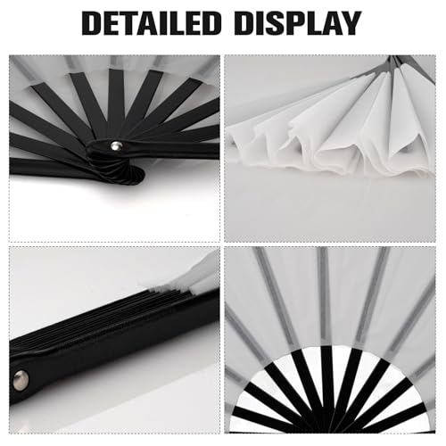 QIRMIZI 10PCS Large Folding Hand Rave Fan - Popping Fan Clacking Fans for Chinese Kung Fu, Tai Chi, Dance, Music Festivals,Carnivals, Weddings, EDM Events, Parties & Decorations,White - color: White