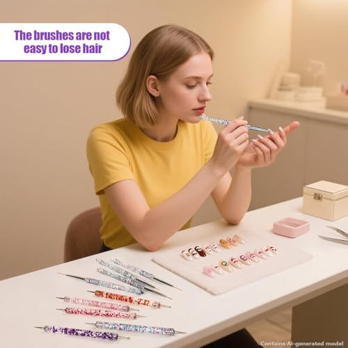 Artdone 10pcs Nail Art Brushes Set, Dotting Tools,Striping Brushes for Long Lines, Thin Details, Sculpting Pattern Tracing Stylus, Ball Embossing Stylu,Fine Drawing Pen For Gel Polish Design Supply - color: 10Pcs