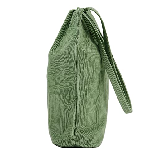 Corduroy Tote Bag Cute Tote Bags for Women Shoulder Bag with Inner Pocket for Work Beach Travel and Shopping Grocery - style: Matcha Green