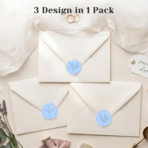 60 Pcs Wax Seal Stickers Set (3 Designs in 1 Pack) - Adhesive Backed Elegant Floral Designs for Wedding Invitation Envelope Seal Stickers Gift Wrapping (Light Blue) - color: Light Blue