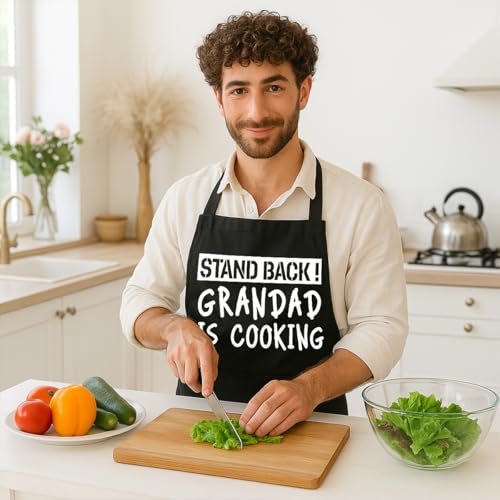 Funny Black Grill Apron with Pockets for Man,Dad,Husband,Father in Law,Chef Daddy Grilling Apron BBQ Cooking Gifts - color: Grandpa Apron-1
