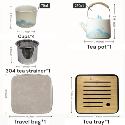 Chinese Tea Set – White Porcelain Gongfu Teapot, with 4 White Cups & Tea Tray & Tea Strainer, Travel Tea Set with Carrying Case for Tea Ceremony, Daily Tea Ritual, Asian Style Gift - color: White Teapot & 4 White Teacups