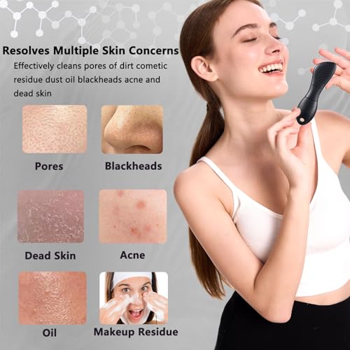 Silicone Face Scrubber Black Head Remover for Face- Appliances for Removing Make-up for Deep Cleansing Blackhead Remover Tools Face Spatula Makeup Removal Washing Brushes Pore Cleaner (Black) - color: Black