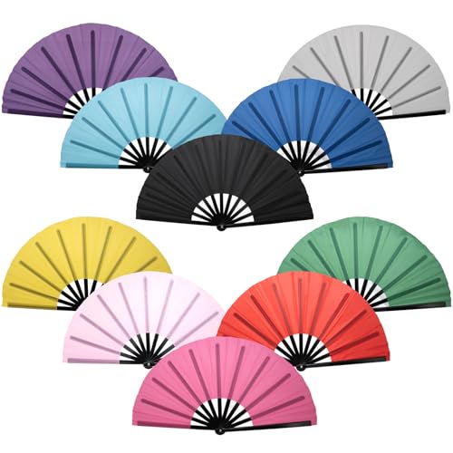 QIRMIZI 10PCS Large Folding Hand Rave Fan - Popping Fan Clacking Fans for Chinese Kung Fu, Tai Chi, Dance, Music Festivals,Carnivals, Weddings, EDM Events, Parties & Decorations,Mixed - color: Mixed