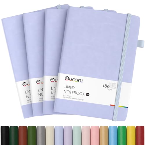 Oucaru 4 Pack A5 Lined Journal Notebook, 180 Pages 100 GSM Paper for Travel - color: Light Blue, size: 4 Pack