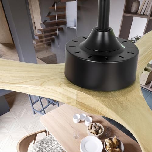 52 inch Natural Wood Ceiling Fans with Lights and Remote - color: Natural wood ceiling fan - pointed