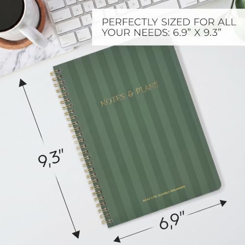 Beautiful Daily Planner And Notebook With Hourly Schedule - Spiral Notepad - color: striped sage