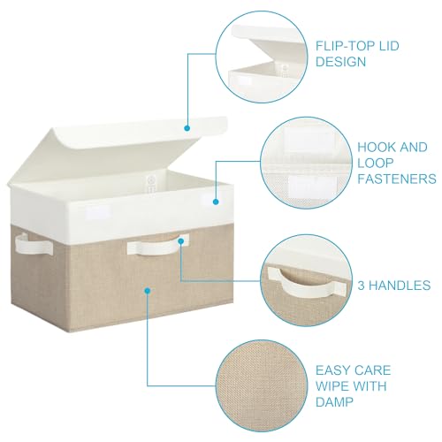 GRANNY SAYS Memory Keepsake Storage Box, Fabric Storage Bins with Lids - color: Khaki & White, size: Large