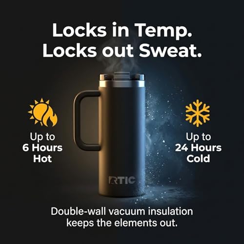 RTIC 20oz Road Trip Travel Mug with Lid and Handle, Midnight - color: Midnight, size: 20 Ounces