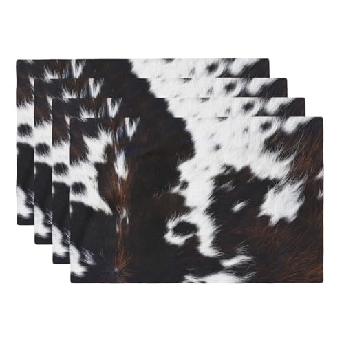 Cow Print Western Placemats Washable Table Placemat Set of 4 - color: Brown Black White, size: Set of 4