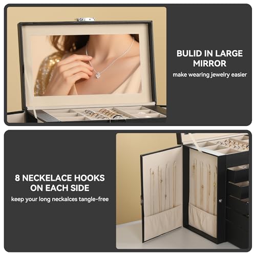 Frebeauty 6-Layer Jewelry Box for Women,Large Jewelry Organizer with Drawer - color: Black, size: Large