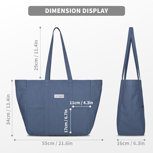 HOMESPON Large Canvas Tote Bag, Magnetic Work Laptop Pack for Women - color: Blue