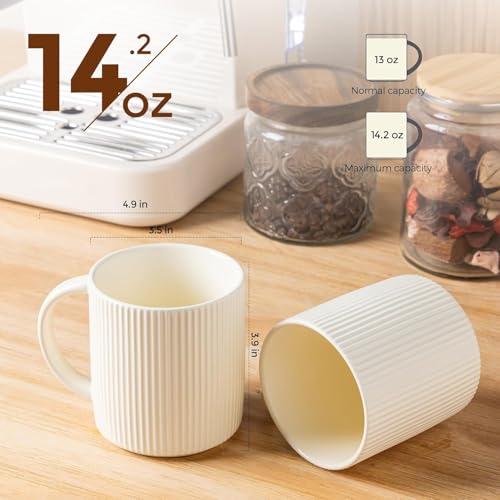 theterra Ceramic Coffee Mugs Set of 4, 14.2 oz Coffee Cups with Handle - color: Beige, size: 14 OZ (Set of 4)