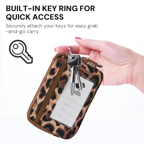 Small Wristlet Wallets for Women with Clear ID Window, Keychain Coin Purse - color: Cheetah Print