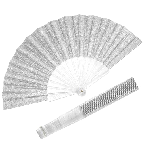 EOSAU 9" Glitter Folding Hand Fans Foldable, Clacking Fans for Women Silver - color: 9" Silver 01