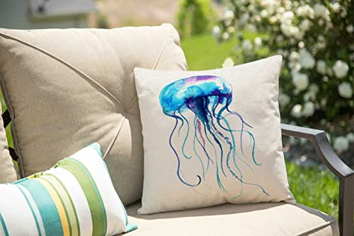 Solekla Decorative Pillow Cover 18 x 18, Jellyfish Watercolor Decor Flower Throw Pillow Covers Linen Cushion Case for Living Room Couch Sofa Patio Outdoor Home Decor - color: Sl211