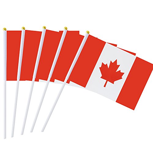 25 Pack Hand Held Small Mini Canada Flag,Canadian Stick Round Top National Country Flags,Party Decorations Supplies For Parades,World Cup,Festival Events,International Festival. - color: Canada