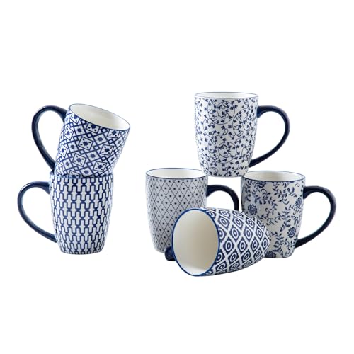 16 OZ Ceramic Coffee Mugs Set of 6 - color: Vintage Blue, size: 16 oz