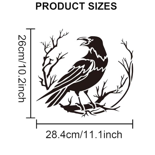 MAYJOYDIY Crow Branch Divination Stencils 11.8×11.8inch Large Raven on Branch Stencils with Paint Brush Primitive Bird Drawing Template for Wood Canvas Furniture Craft Decor - color: Crow Branch Divination
