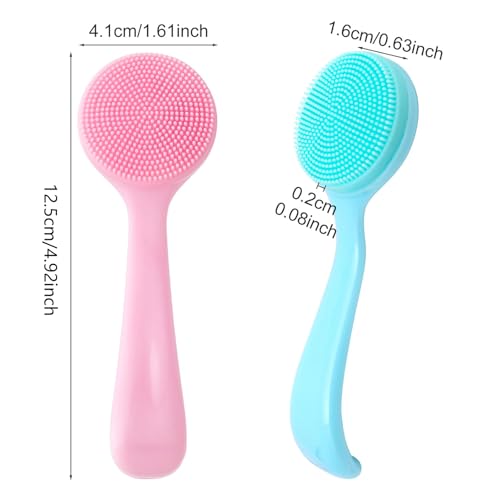 4 Pack Silicone Manual Facial Cleansing Brush,Skin Friendly Soft Bristles Waterproof Face Scrubber Exfoliating Brush for Women and Men Blackheads Makeup Residues Removal(Blue & Pink)