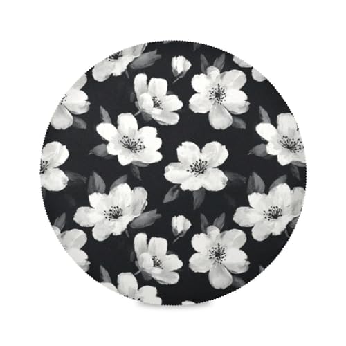 Black White Flowers Round Placemats Washable ‌Heat Resistant‌ ‌Non-Slip Place Mats Table Place Mat for Kitchen Dining - color: Black White Flowers, size: 15.4x15.4inx1