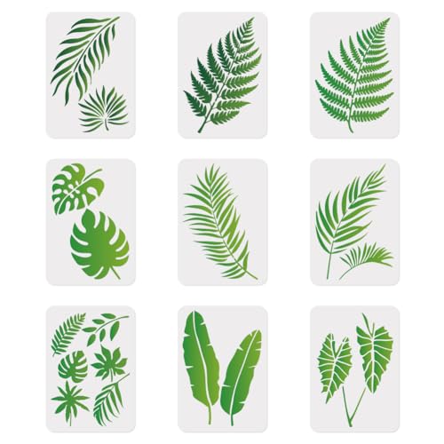 9Pcs Tropical Leaves Stencils, Reusable Painting Templates - style: Tropical Leaves