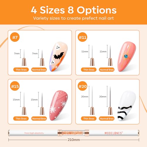 Modelones Nail Art Brushes Dual-ended Fine Liner Gel Polish 7/11/15/20mm - color: orange