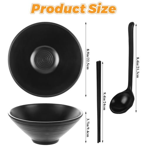 Ramen Bowl Set of 4, Japanese Style Noodle Soup Bowls, Black