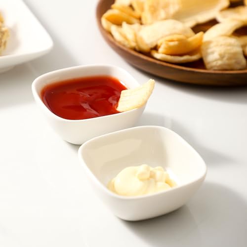 UIBFCWN 2oz Ceramic Dip Bowls Set, 20 PCS Soy Sauce Dish, Dipping Sauce Bowls/Dishes, Mini Square Serving Bowl for Side Dish, BBQ, Ketchup, Charcuterie Condiment - color: White, size: Square-20 Pack