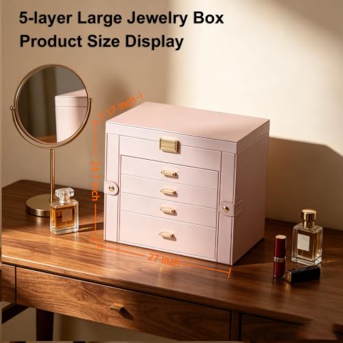BOOVO Large Jewelry Box for Women, 5 Layer Jewelry Organizer (Rose Gold) - color: Rose Gold, size: 5 layer