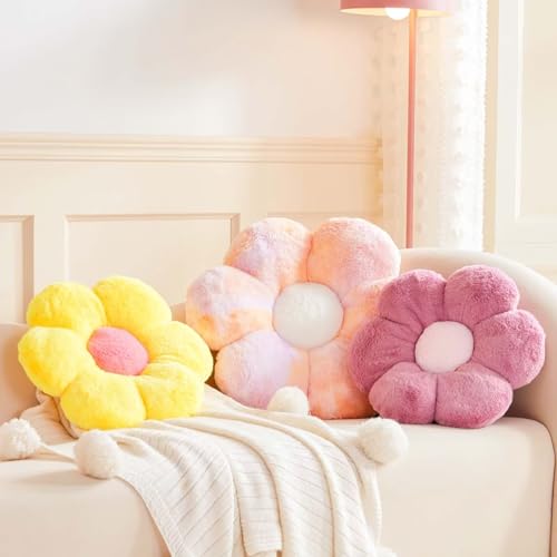 Kcvvcr Dusty Purple Flower Pillow, Cute Decorative Flower Shaped Throw Pillow with Faux Rabbit Fur, 14.9" Soft Flower Plush Throw Pillow Floor Pillows Room Décor for Bedroom Living Room - color: Dusty Purple, size: 14.9 Inch
