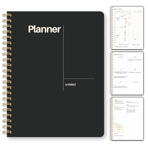 Undated Weekly Planner, 8.5" x 11", Dashboard Layout, Black - color: Black, size: 8.5" x 11" (Letter)