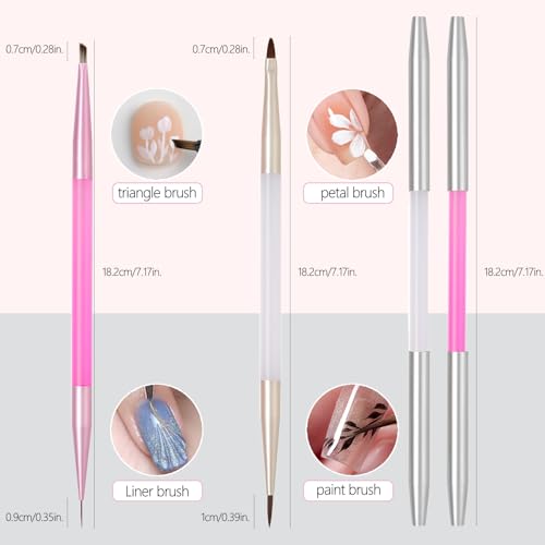 2Pcs Nail Art Brushes Set for Flower Petal Butterfly Drawing, 3D Gel Acrylic Nail Brush, Fine Liner Nails Design Tool, Professional Watercolor Painting Pen for Manicure DIY Salon - color: Flower Painting Brush