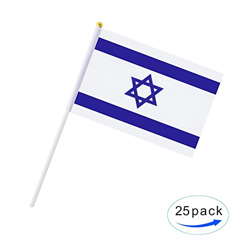 Kind Girl 25 Pack Hand Held Small Mini Israel Flag, Israeli Stick Round Top National Country Flags,Party Decorations Supplies for Parades,World Cup,Festival Events,International Festival. - color: Israel