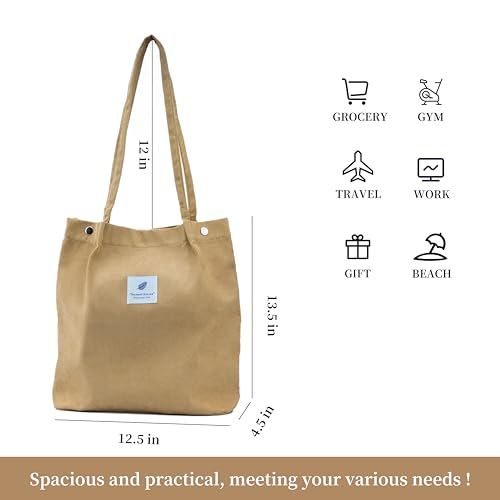 Corduroy Tote Bag Cute Tote Bags for Women Shoulder Bag with Inner Pocket for Work Beach Travel and Shopping Grocery - style: Milk Coffee