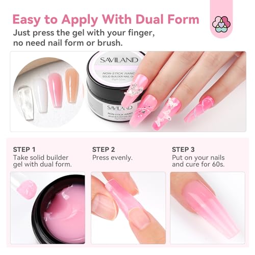 SAVILAND Non Sticky Solid Builder Nail Gel Kit Clear Nude White Pink - size: 15pcs