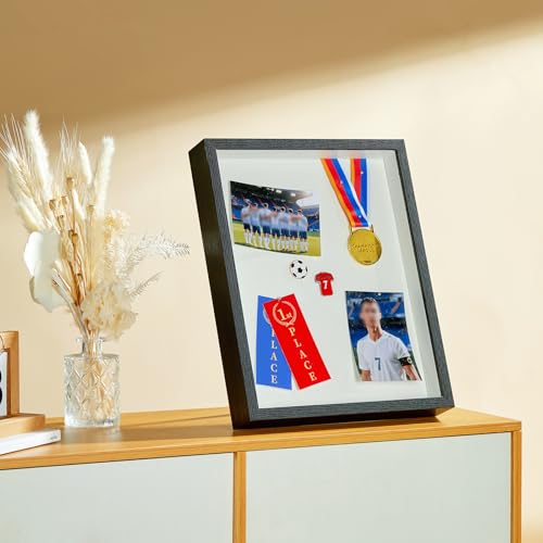 11x14 Shadow Box Picture Frame with Real Glass Panel and Linen Back - color: Black + Thickened Panel + Foam Packaging, size: 11x14