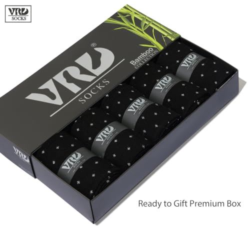 VRD Men's Dress Socks Bamboo Rayon, 5-Pack Crew Socks, Multiple Colors and Designs, Shoe Size 8-13, Gift Box - color: 28: Black, 5-pack Dotted