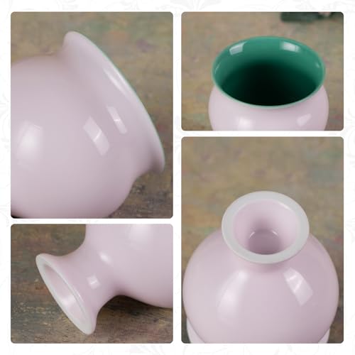 KAMMAK Tea Cups, 3oz Small Tea Set of 2 for Home, Party, Office, Porcelain Tea cups with Short Stem, Cute Ceramic Teacups, Chinese Kungfu Tea Set for Hot/Cold Drink (Apricot Pink and Hibiscus Purple) - style: 676N+677N Pink and Purple