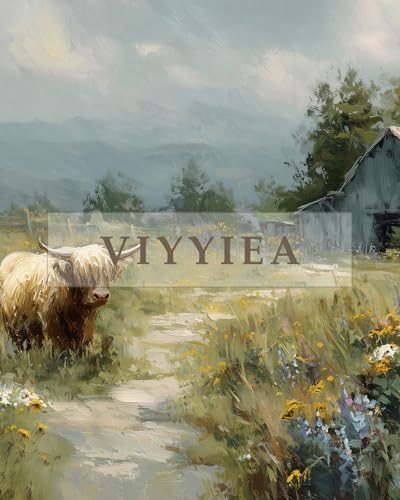 VIYYIEA Extra Large Highland Cow Canvas Wall Art, Rustic Farmhouse, 36x54in - color: Highland Cow Scroll
