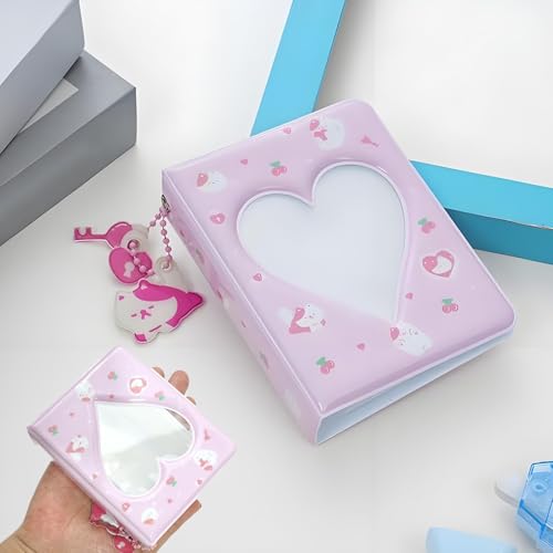 3 Inch Mini Photocard Binder, Heart Hollow Portable Photos Card Book with Lovely Pendant, Cute Style Kpop Card Holder Collectible Album for Fans (Pink 1 Pcs) - color: Pink 1 Pcs