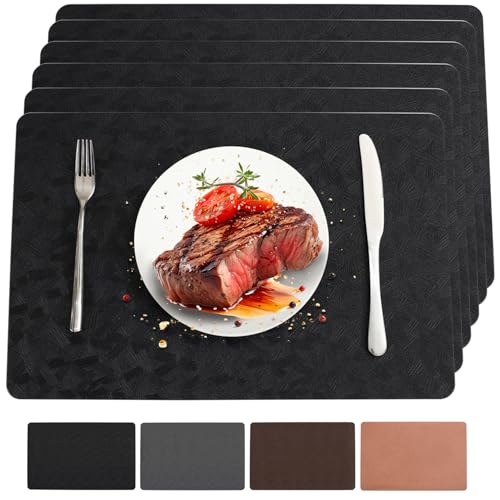 Black Halloween Vinyl Placemats Set of 6 Waterproof Table Mats - color: Black