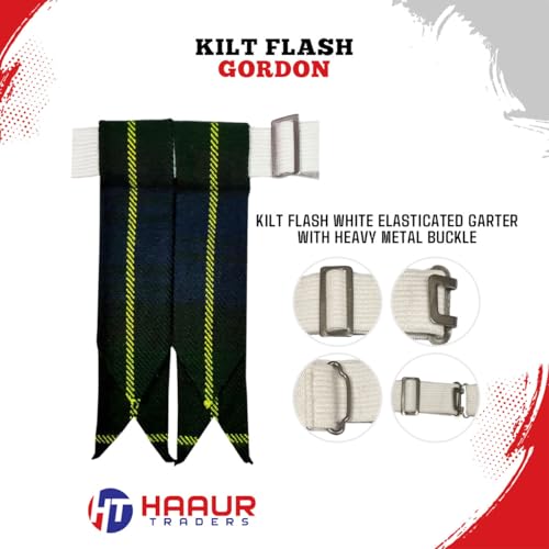 Men's Men's Tartans Kilt Flashes with Heavy Buckle Elastic Adjusters Fit - color: Gorgon