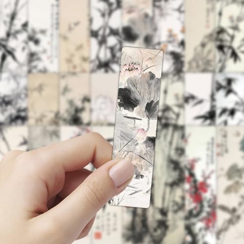 24PCS Unique Chinese Ink Painting Bookmarks, Traditional Oriental Art